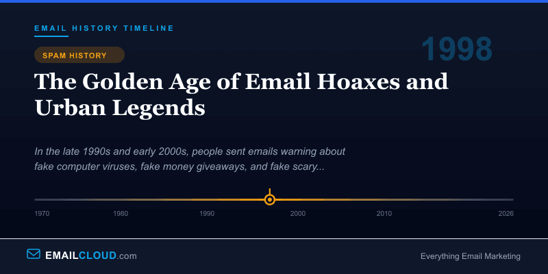 The Golden Age of Email Hoaxes and Urban Legends — Email History Timeline 1998